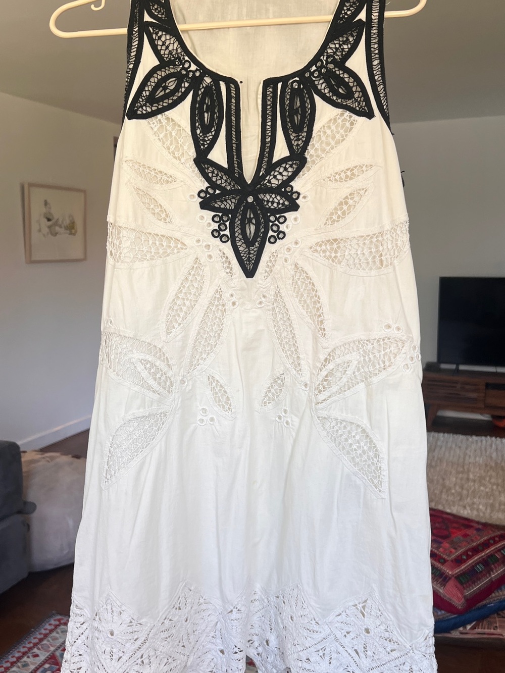 Calypso St. Barth White Mini Dress with Black Embroidered Neckline